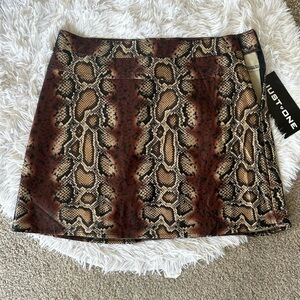Faux Snake Print Vegan Leather Mini Skirt